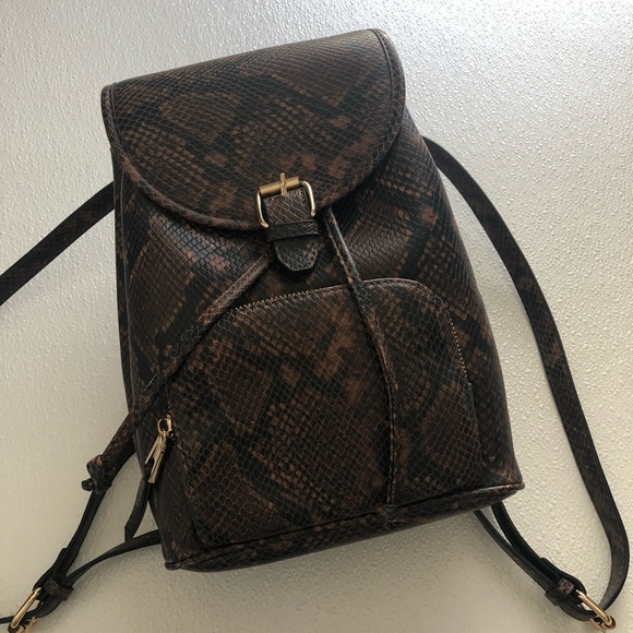 Aldo Python Snake Print Backpack Purse in Brown and Gold - Picture 1 of 15